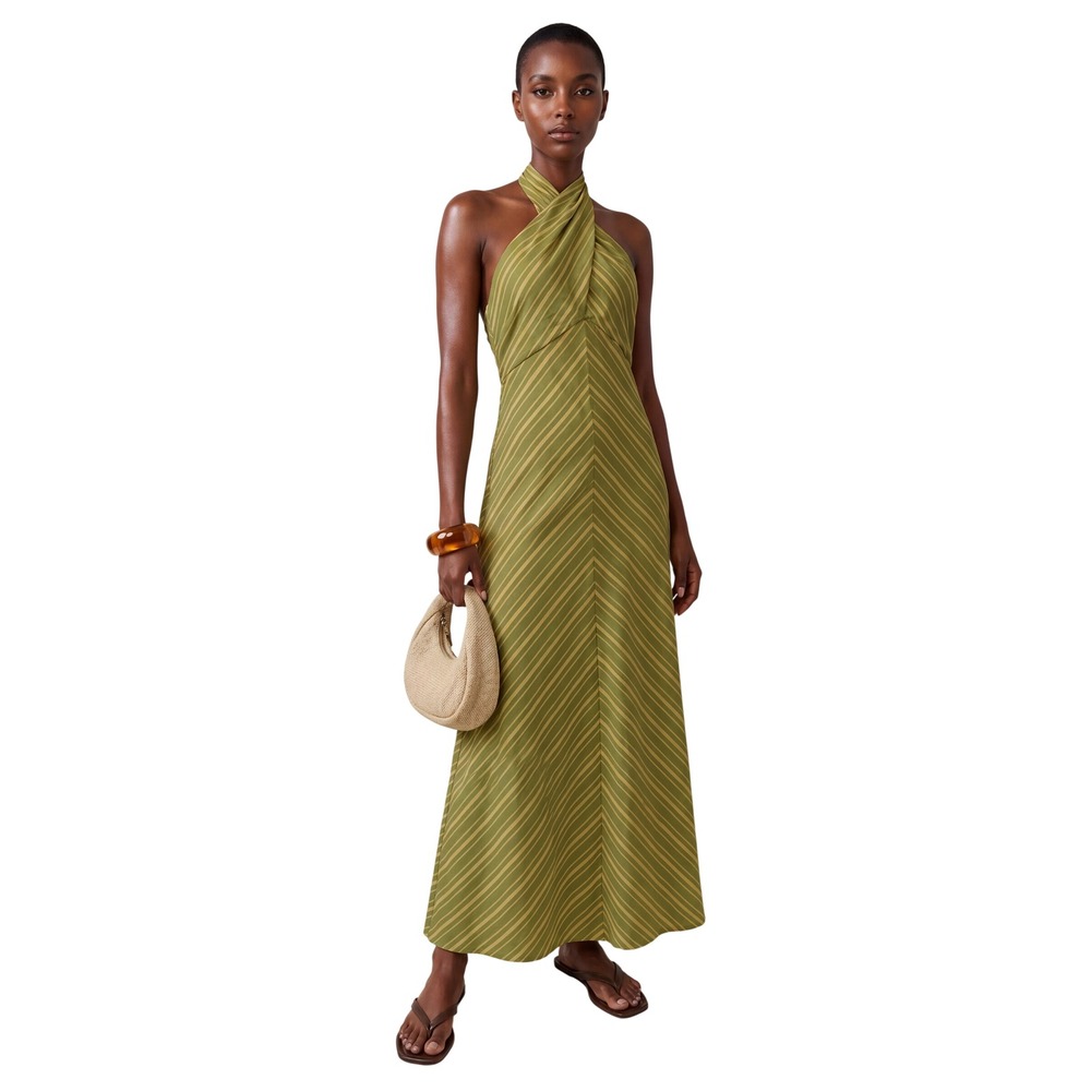 Few Moda o.p.t Noelle Cotton Dress Citrus Stripe Green Halter Maxi Dress Small